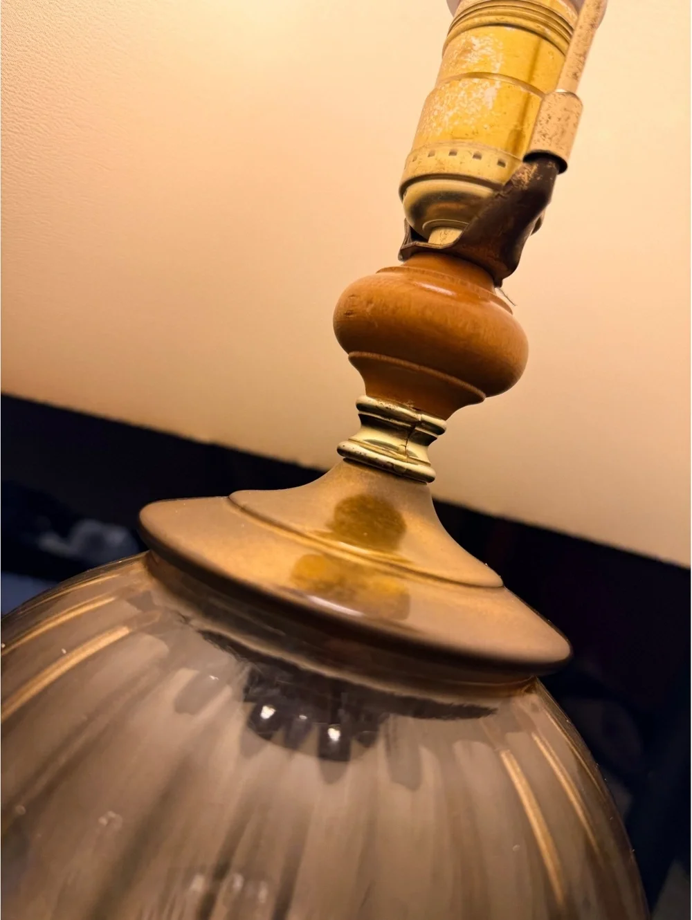 Vintage Decorative Table Lamp with Ribbed Glass Globe and Ornate Base